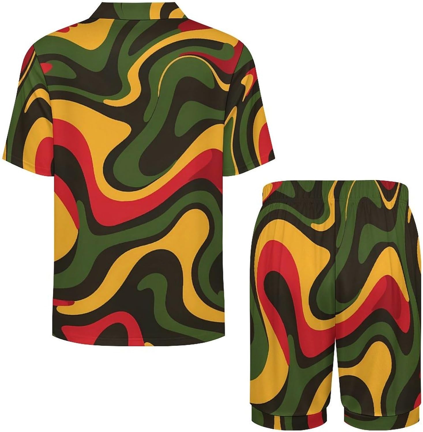 Rasta Colors Pattern Men's Short Sleeve Pajama Set Satin Silk Like Lounge Sleepwear