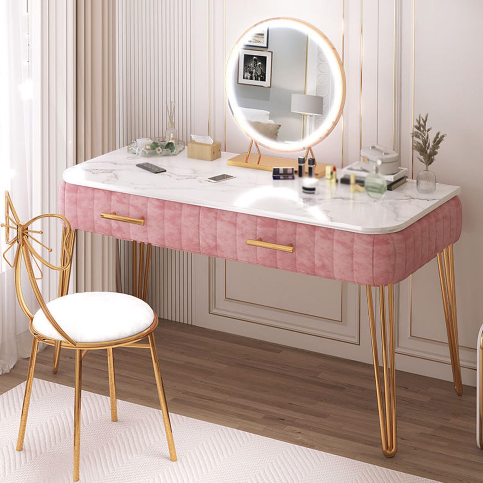 Tavolo da trucco a LED con ampio cassetto, 3 modalità di illuminazione, design elegante, perfetto per gli amanti della bellezza e gli appassionati di arredamento della casa