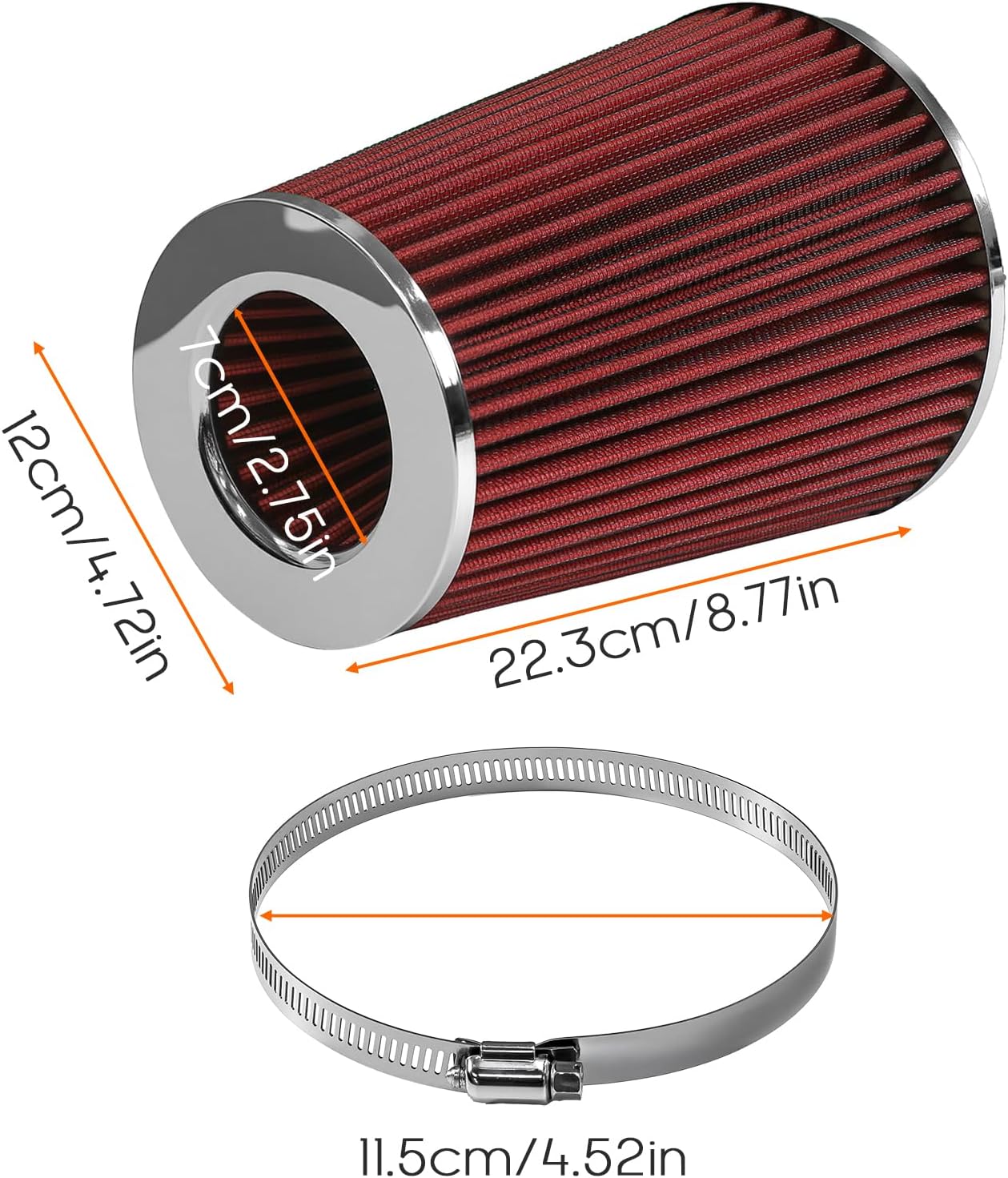 3/3.5/4 Inch High Performance Cone Air Filter,76mm 89mm 100mm Universal Clamp,On Washable & Reusable Closed Top Cool Air Intake Filter for Cars,Racing Sport Vehicles Red
