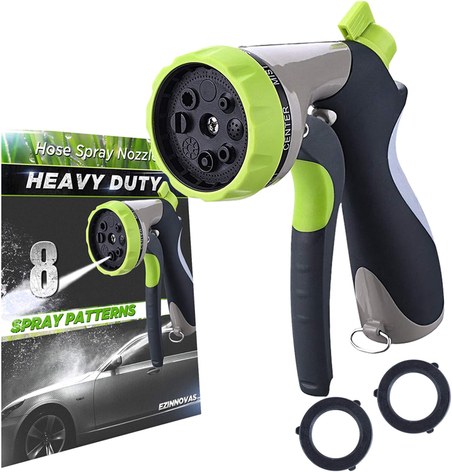 Garden Hose Nozzle Spray Nozzle Heavy Duty High Pressure - Garden Sprayer Nozzle Hand - 8 Adjustable Watering Patterns - Pistol Grip front Trigger - Suitable for Car Wash, Pet wash and Watering Plants