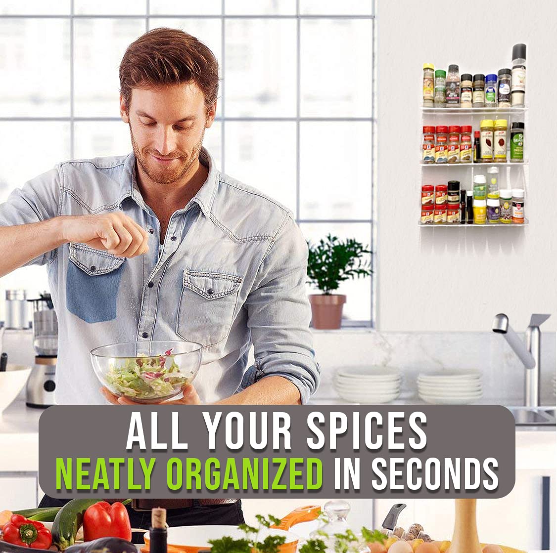 Wall Mount Spice Rack Crystal Clear Acrylic Spice Rack Organizer [3 Pk