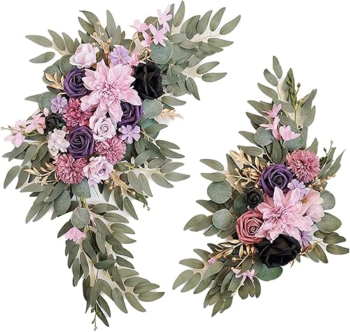 BMQDSM Kit de flores artificiales de arco de boda (paquete de 2) para decoración de boda, ceremonia y recepción (morado)
