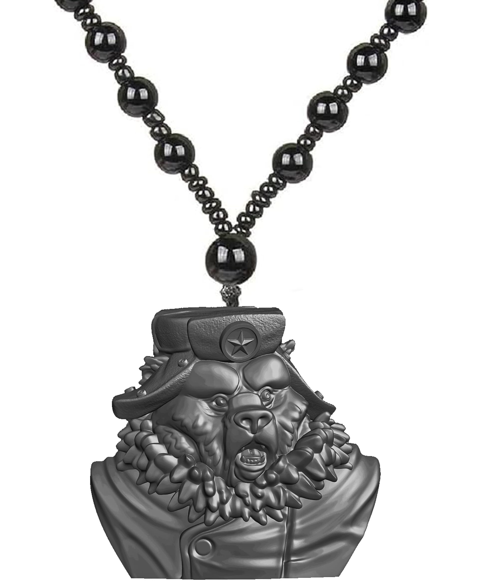 mudtale Black Rasha Mishka Bear Pendant Necklace Handmade Resin Tribal Charm Adjustable Beaded Chain Symbolic Jewelry Gift for Men & Women-picture-12