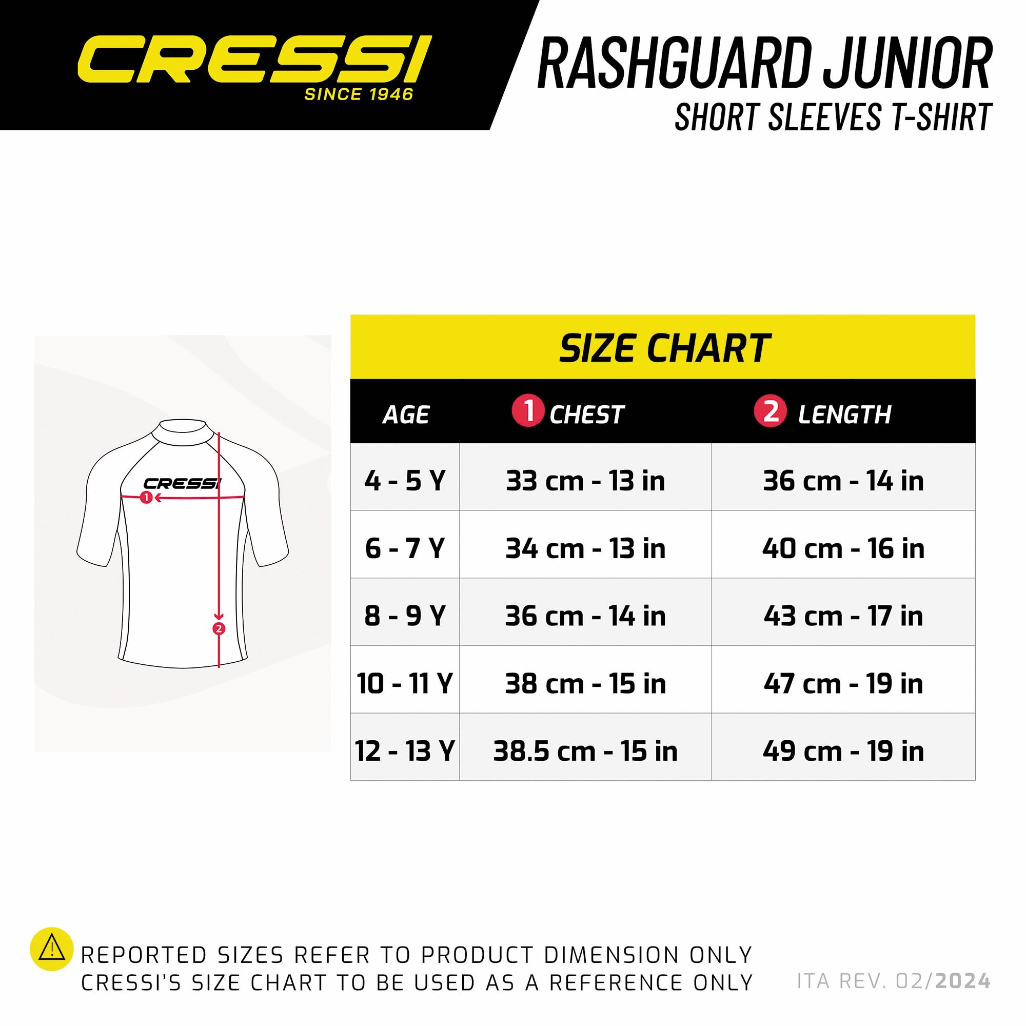 Cressi Junior Rash Guard UV Sun Protection (UPF) 50+, Short/Long Sleeve - Cressi Italian Quality Since 1946