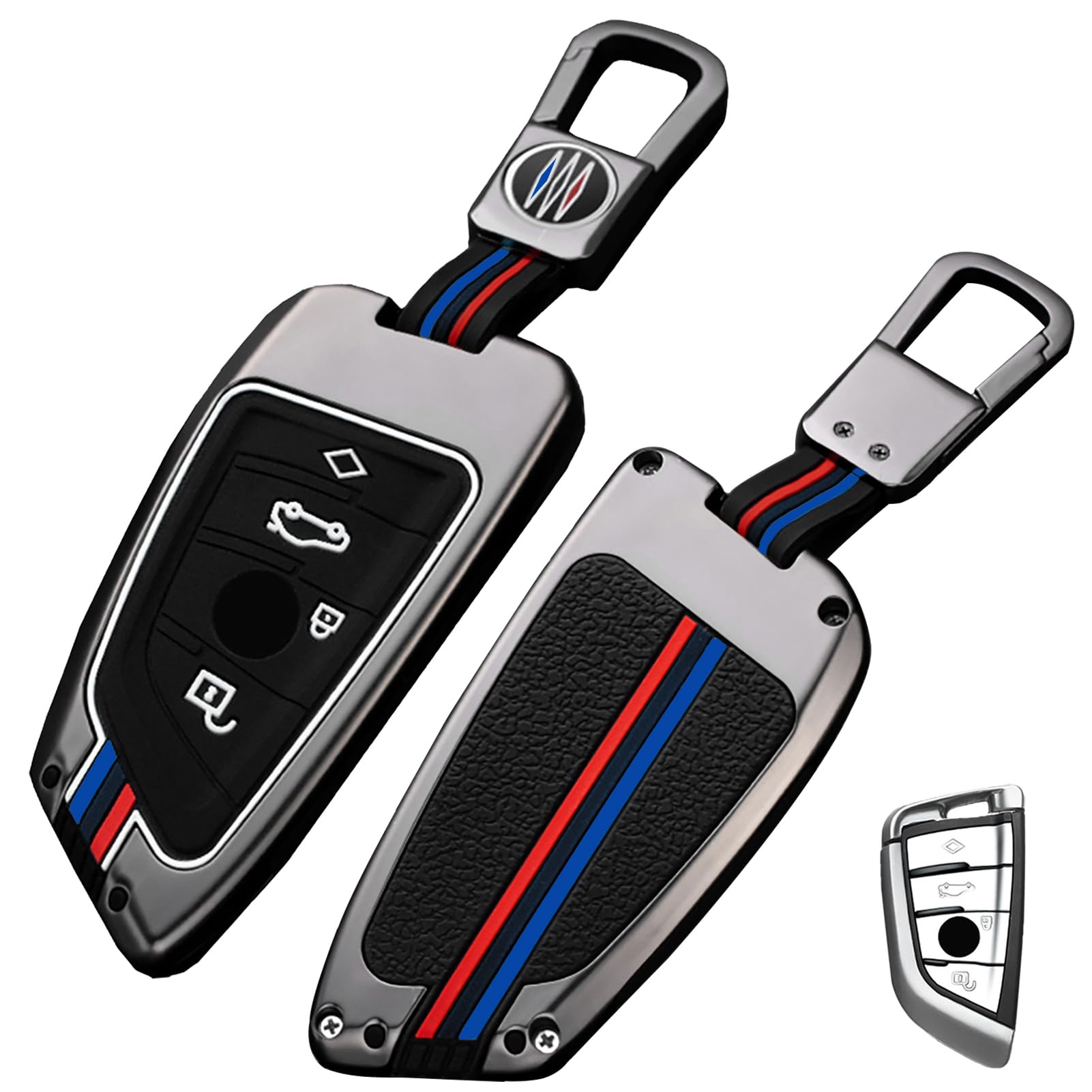 OLLEN Heavy Metal Key Fob Cover Case, Fit for BMW 2 5 6 7 Series X1 X2 X3 X5 X6 GT Series, Full Protection Key Fob Shell Case, Blade Shape, Gunmetal (1 Pcs)