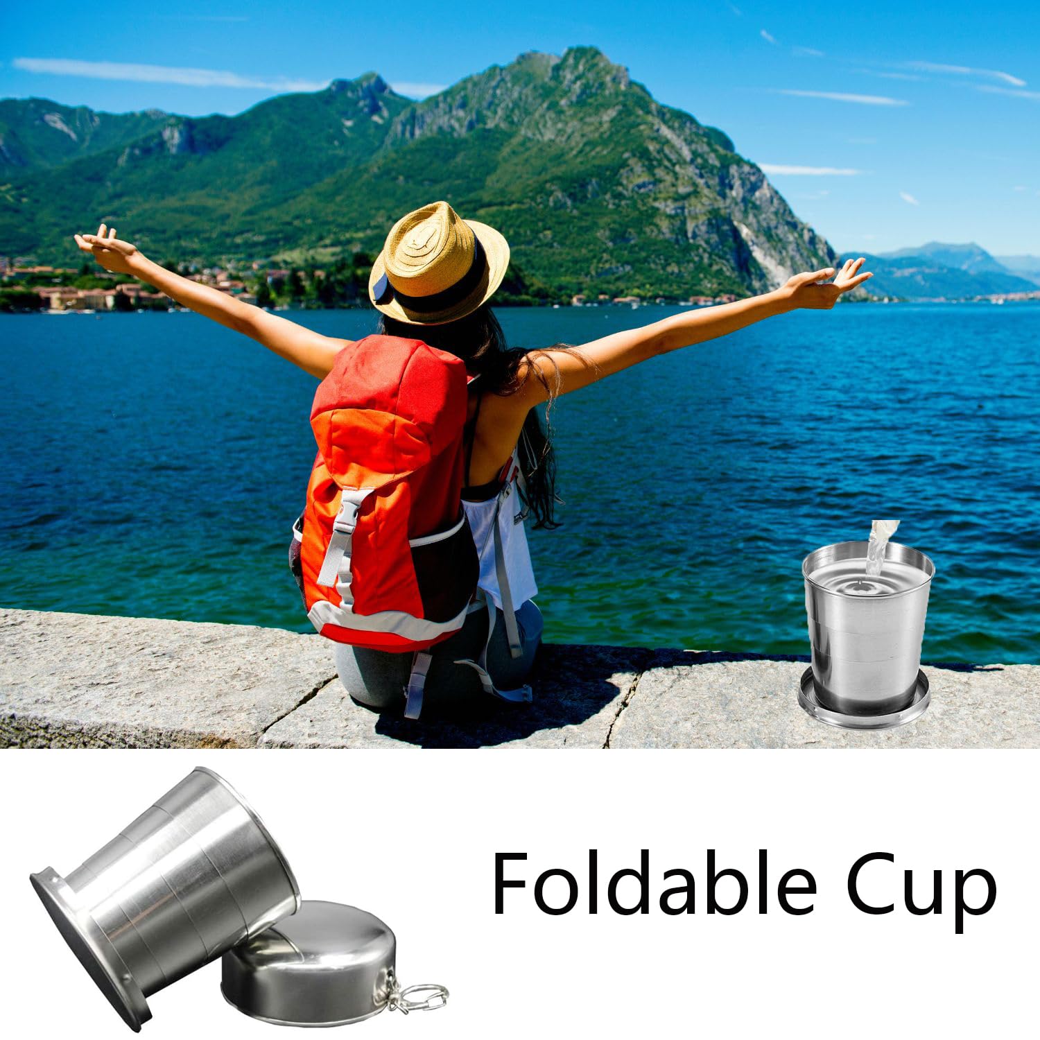 2 Tazze Da Viaggio Pieghevoli In Acciaio Inox - Portatili Con Portachiavi Per Escursionismo