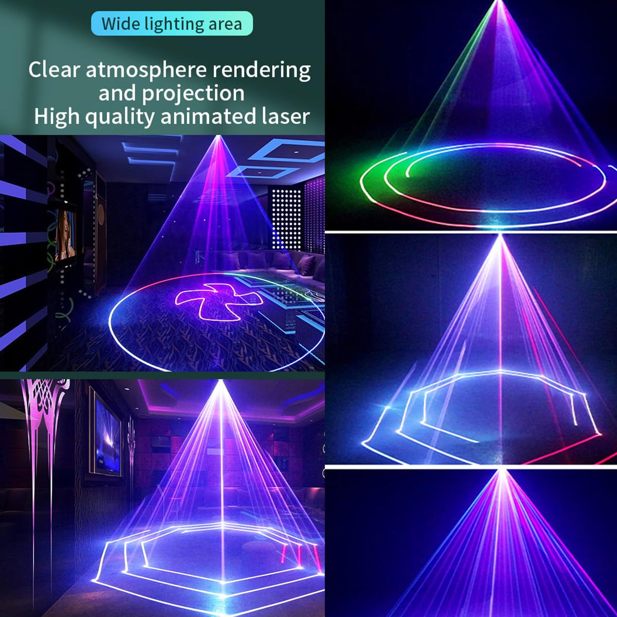 Walmio DJ Laser Party Light Professional 3D Animation RGB Laser Show Projector, DMX512 Music Sound Activated Stage Light with Remote Control for Indoor Club Disco Home Birthday Events