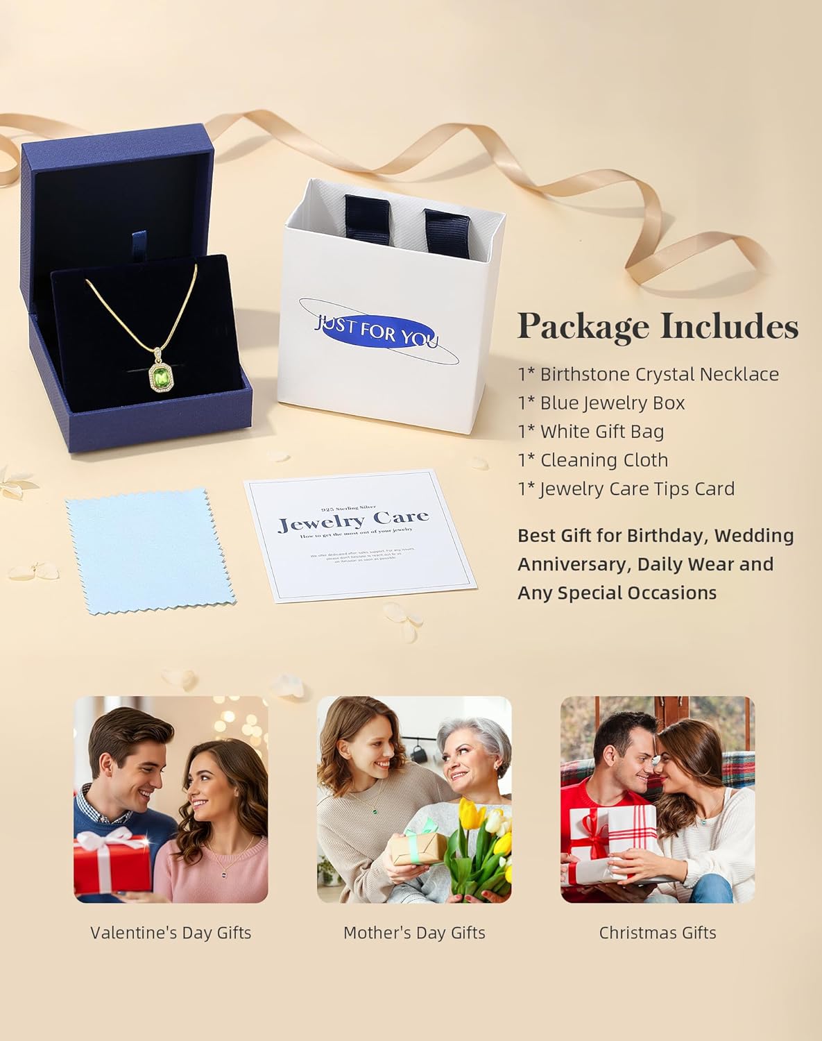 Valentine's Day Gifts for Her 14K Plated Gold Necklace for Women Square Crystal Necklace with Snake Chain Gold Jewelry for Womens Birthday Gifts for Wife Birthstone Necklaces for Wife Jewelry for Girlfriend Gift for Anniversary Wedding Valentines Mother's Day - Image 6