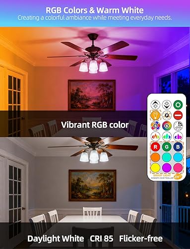 Miniatura 4 de ILC Bombilla LED equivalente a 85 W, bombillas de luz diurna de 5700 K que cambian de color blanco con control remoto RGB 6 modos, temporizador,