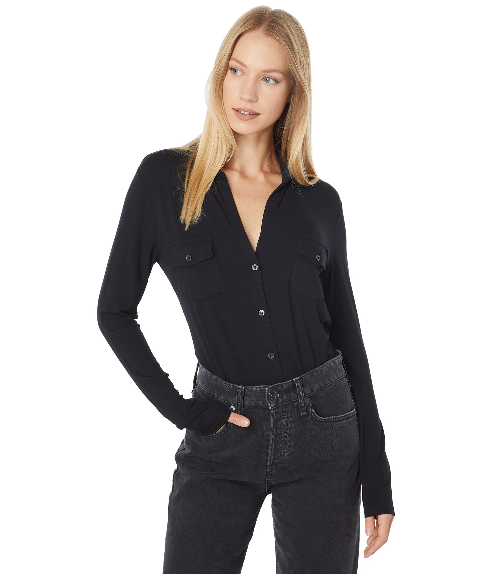 Majestic Filatures Women's Soft Touch Long Sleeve Button Front Shirt