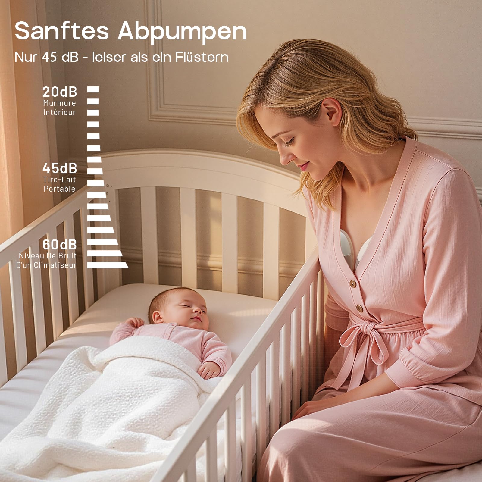 Milchpumpe Elektrisch, Tragbar Doppel-Milchpumpe Handsfree, 4 Modi 12 Stufen, BPA-frei, Leise & Leicht, 24mm mit 19/21mm Flansch & Ersatzteilen–Ideal für Neue & Berufstätige Mamas (2 Stück, Weiß)