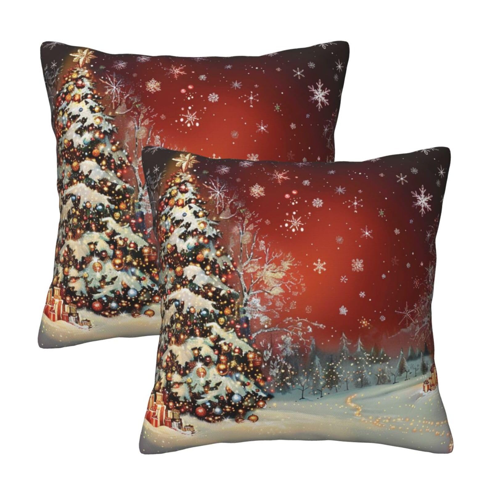 kkvhhyuo Christmas Print Pillow Covers Set of 2, Square Decorative Cushion Covers with Hidden Zipper, Throw Pillow Cases for Living Room Sofa Bed Chair, 50x50 cm