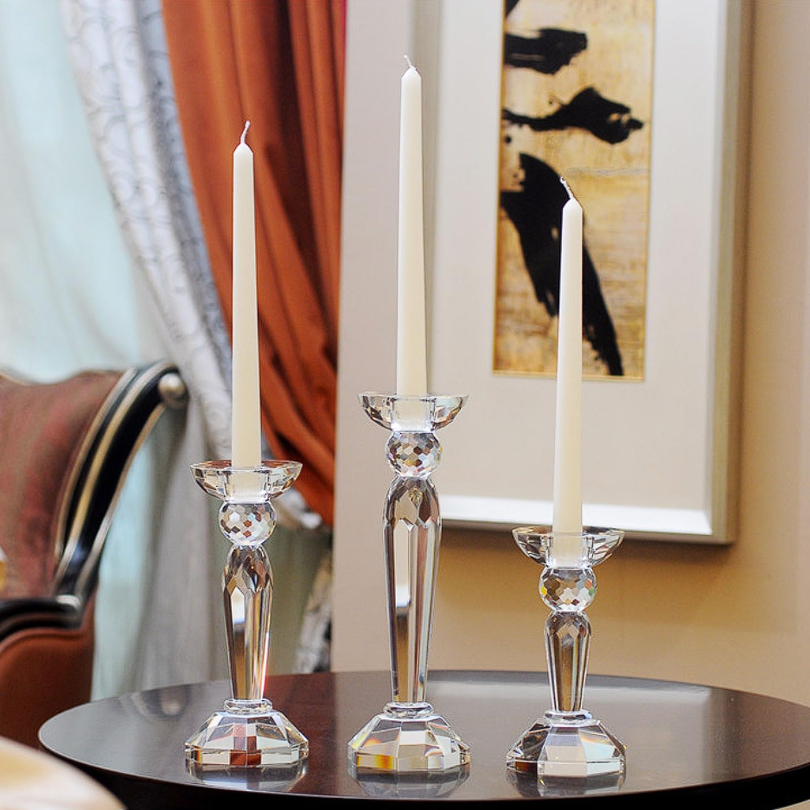 Ensemble de 3 bougeoirs en Cristal, Centre Table décoratif for Mariage, dîners aux chandelles, Verre fabriqué à la Main