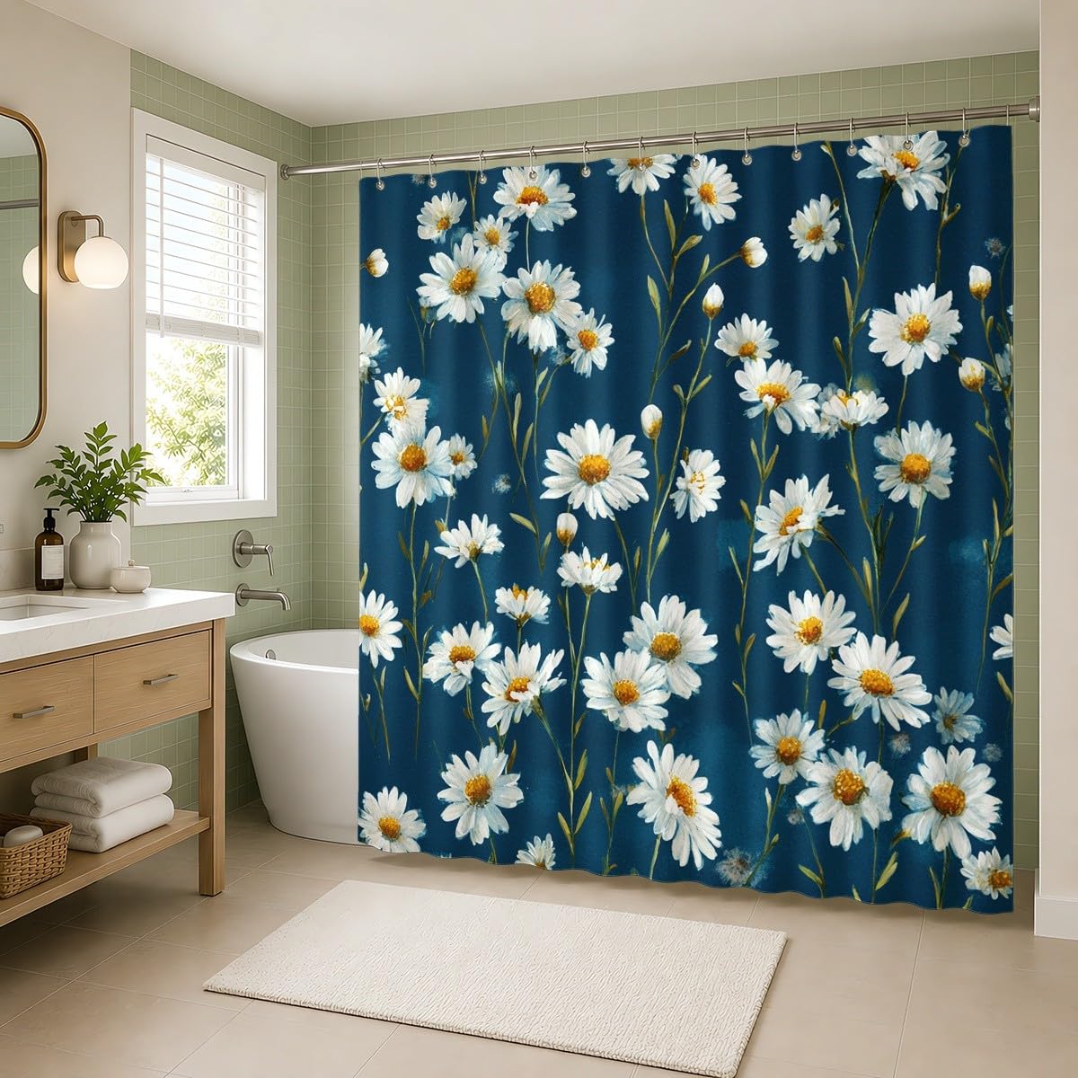 Generico Tenda Doccia 240x200 cm Blu Poliestere, per Bagno, Casa e Hotel