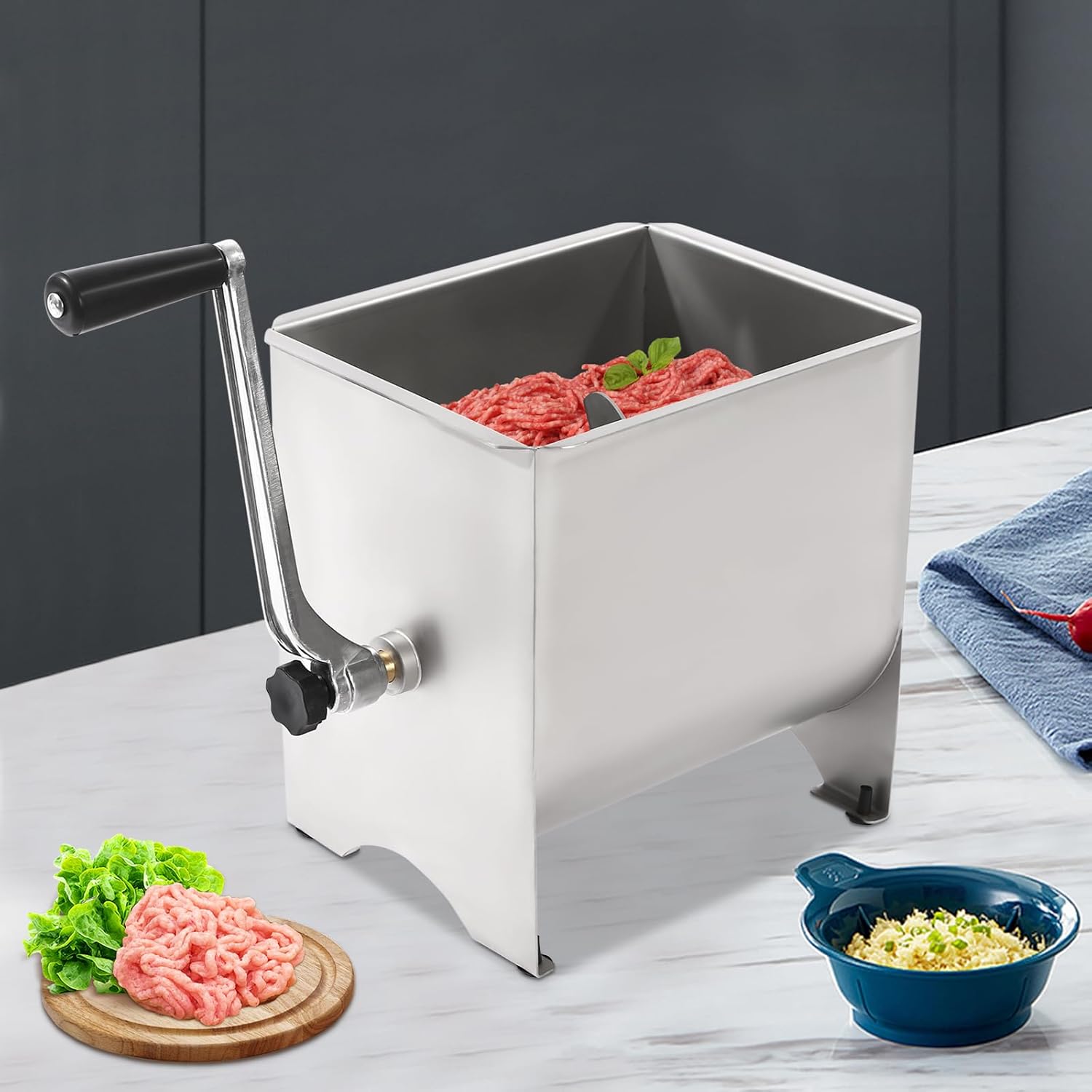 20LB Stainless Steel Meat Mixer, Home Kitchen Meat Grinder with Stainless Steel Lid, for Making Fillings and Processing Food, Easy to Clean