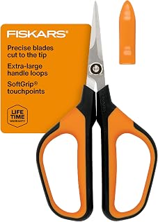 Fiskars Micro-Tip Pruning Snips with Comfort Loop Handles - Extra Large SoftGrip, 7" Precision Garden Shears for Flowers & Herbs