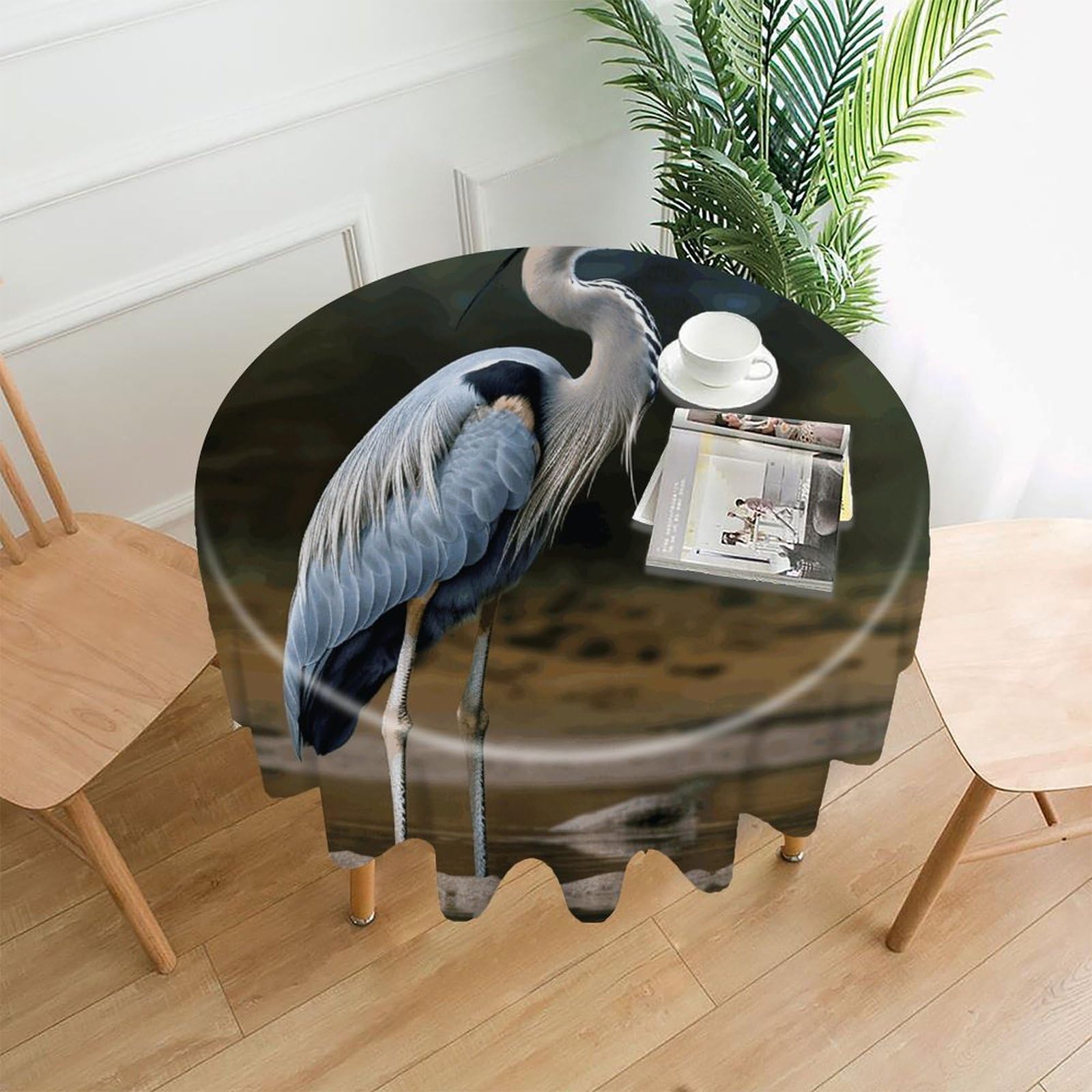 Heron Tablecloth Exquisite Wrinkle-Free Straight-Edge Round Table Cloth Anti-Fading Premium Polyester Tablecloth Waterproof Folding Table Cloths for Tables Decor