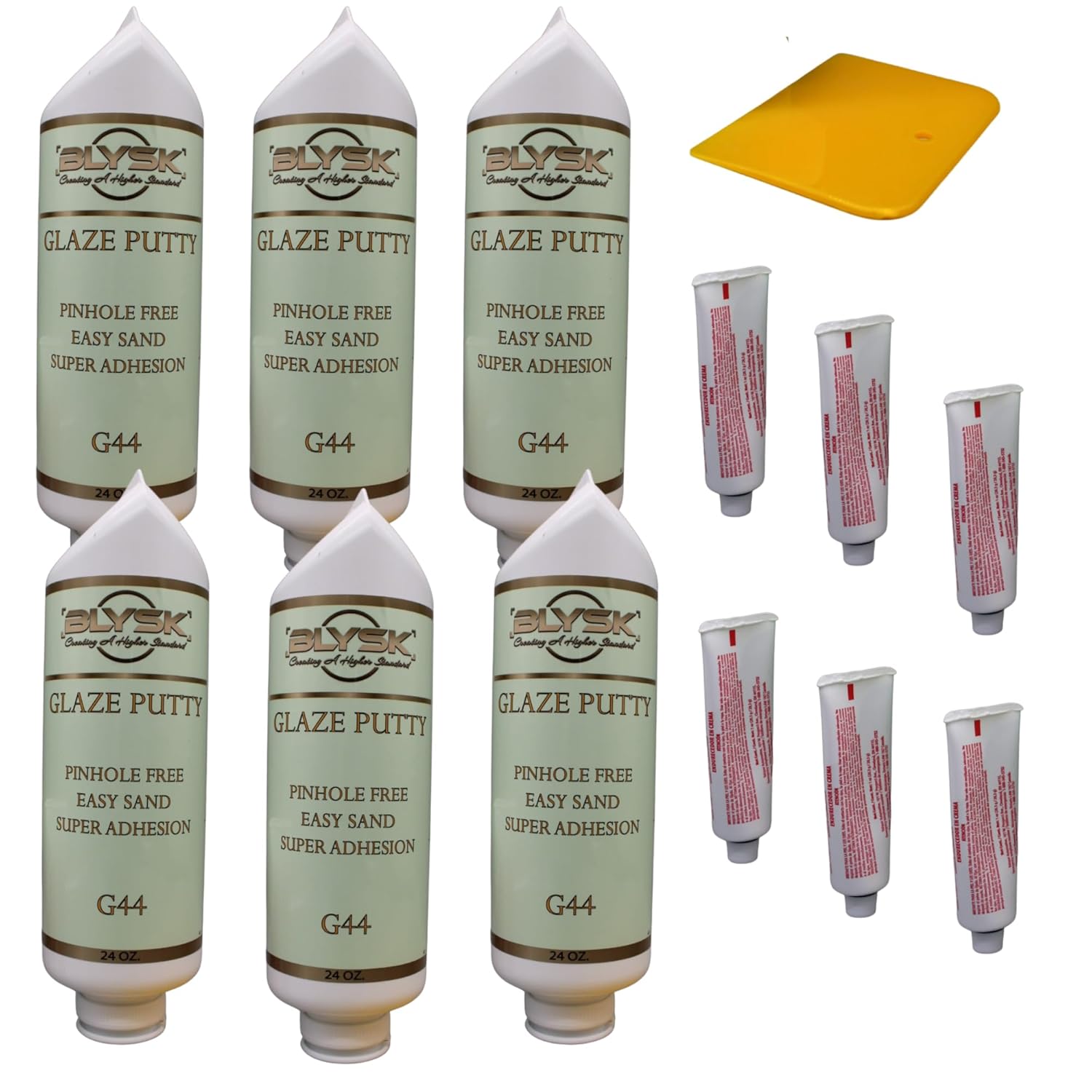 Easy Sand Glaze Putty G44 – Lightweight Body Filler with Hardener & Spreader – Fast Drying, Easy Sanding for Fine Surface Repairs on Metal, Plastic & Wood 24 oz (6)