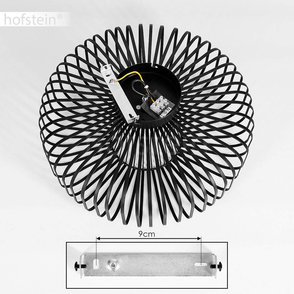 HOFSTEIN Deckenleuchte Wemude, runde Deckenlampe Wohnzimmer, Schlafzimmer - 1-flammige Metall Lampe Schwarz, E27-Fassung, Retro-Leuchte mit Spannendem Lichteffekt, Ø 40 cm, Modern für Innenbereich