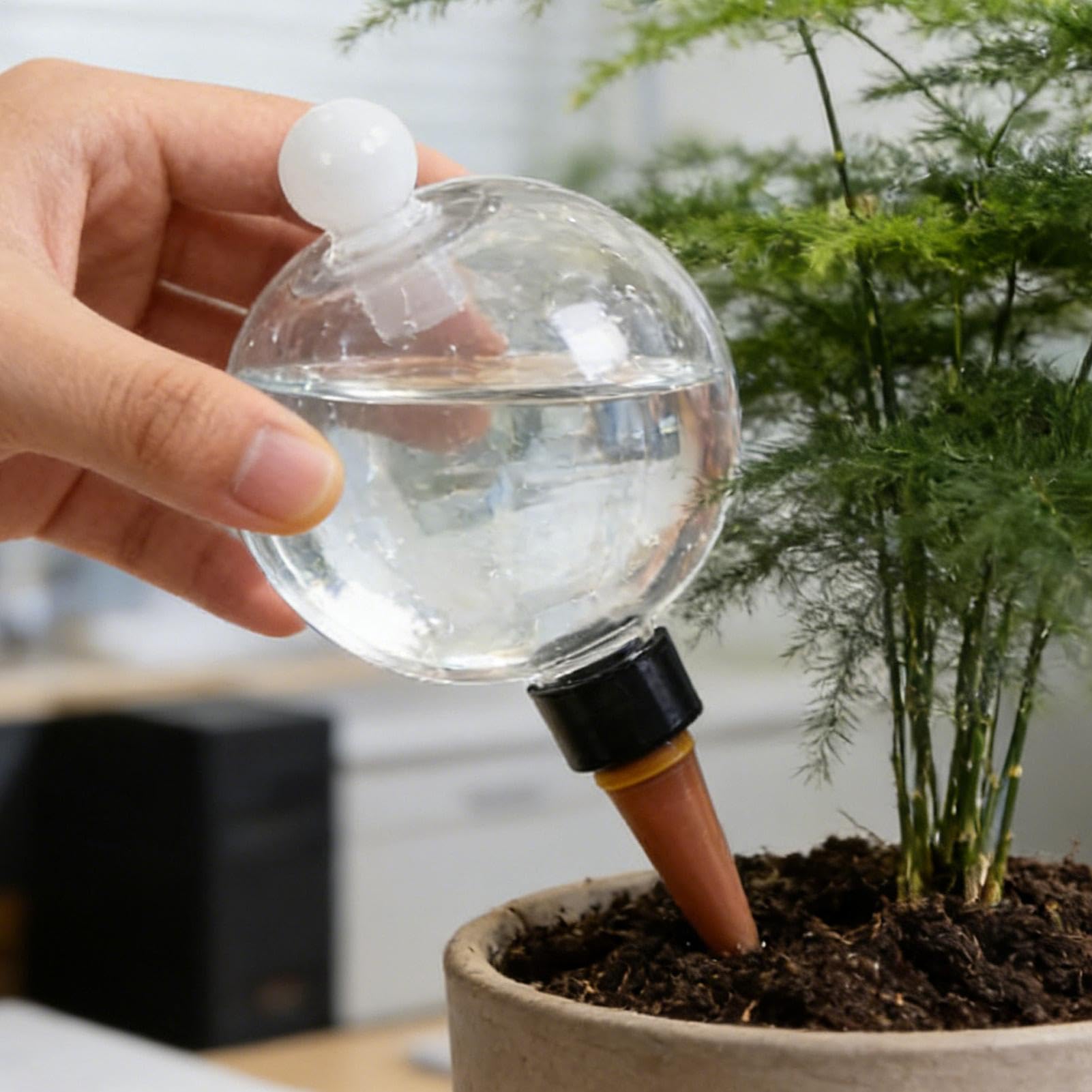 Bombillas de riego de plantas, dispositivos de riego de plantas, 4 globos de agua con tapa y apertura recargable, de cuidado botánico autohidratante para mantener la humedad y