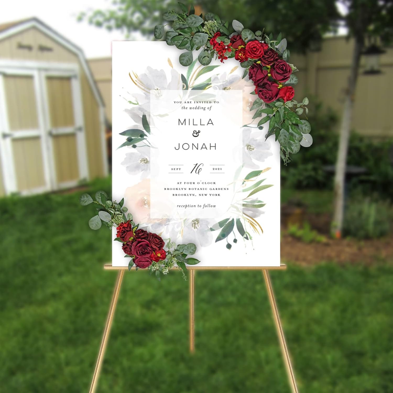 ZMZQ&flw Claret Artificial Flower Arch Swag Set for Wedding Welcome Signs Decorations and Wedding Reception Ceremony Backdrop Sweetheart Table Chair Home Decoration