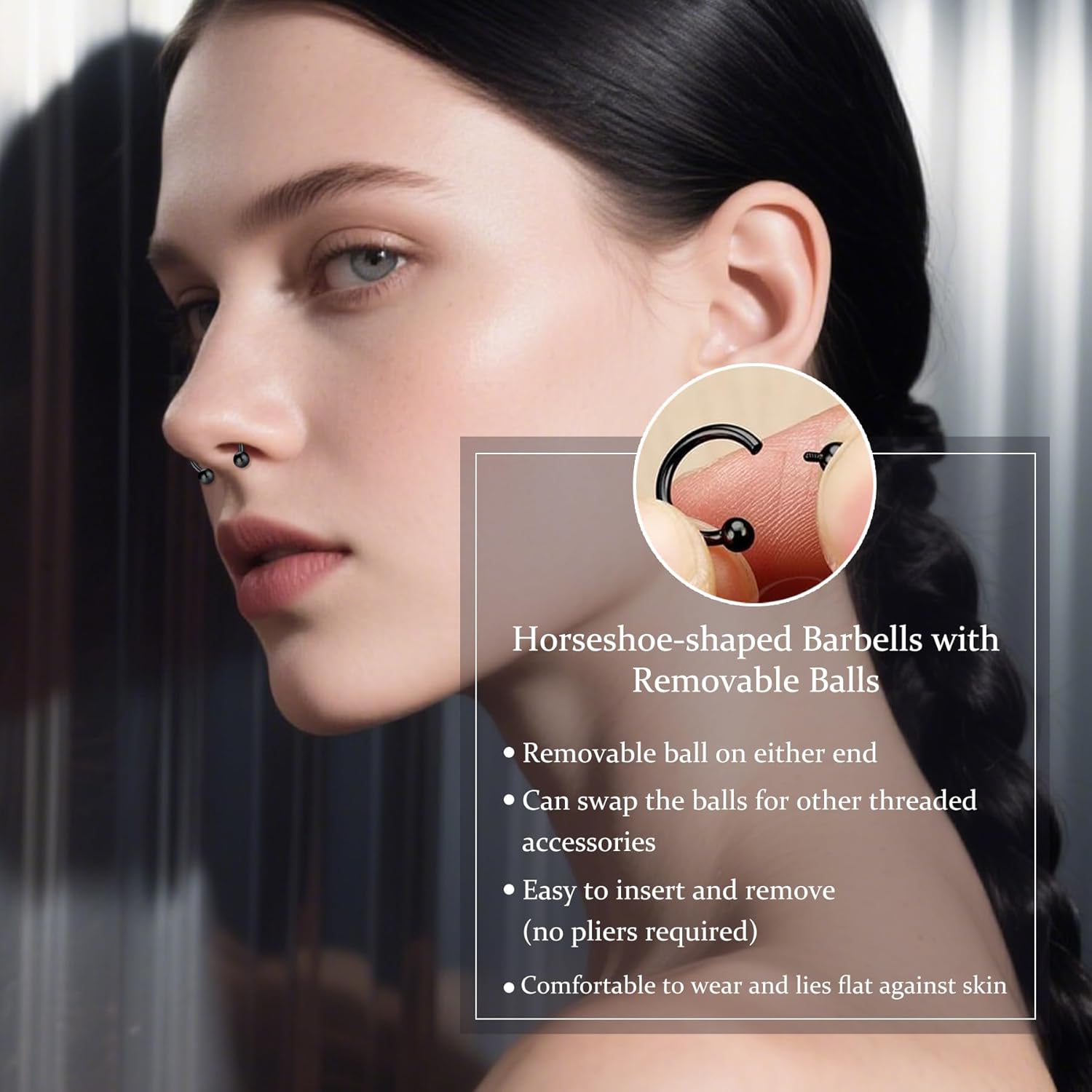 D.Bella 16G Horseshoe Septum Ring Surgical Steel Nose Hoop CZ Earring Eyebrow Lip Tragus Helix Daith Piercing Jewelry for Women Men 8-12mm - Image 6