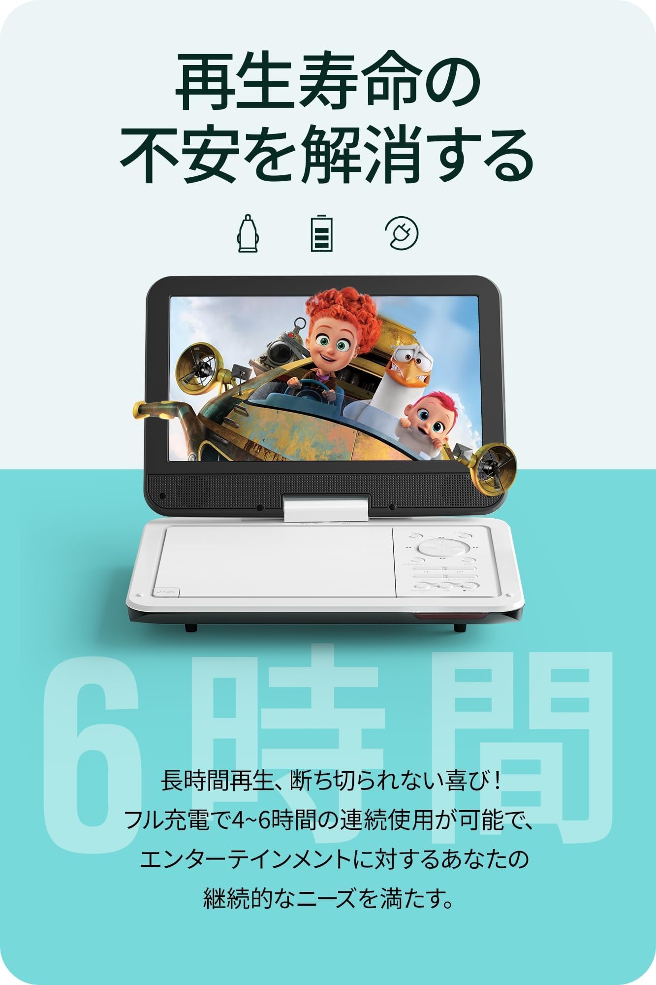 Amazon.co.jp: ポータブルDVDプレーヤー 12.5型 10.5インチ液晶 4~6