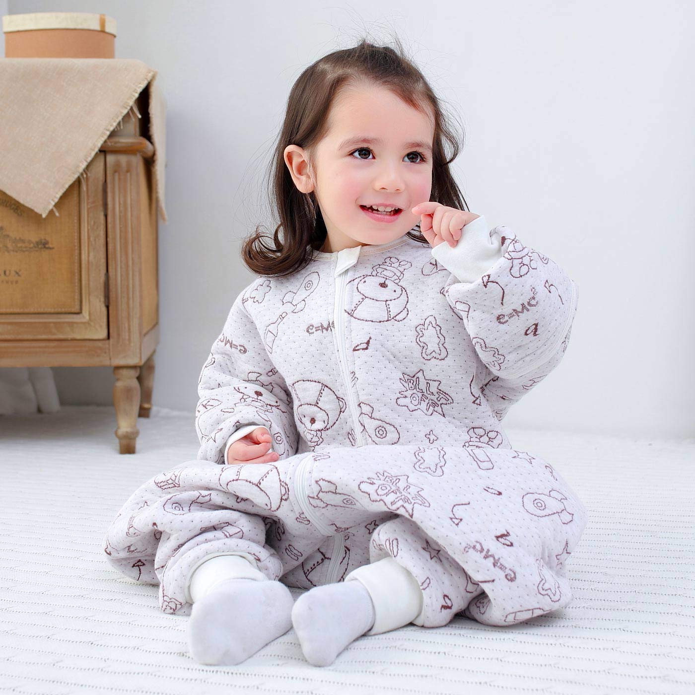 Happy Cherry - Mamelucos Enteros de Algodón para Bebé con Estampado Lindo Pijamas Transpible para Chicos con Estampado Lindo Caliente Invierno Otoño 1-2.5Tog - 3-5 Años