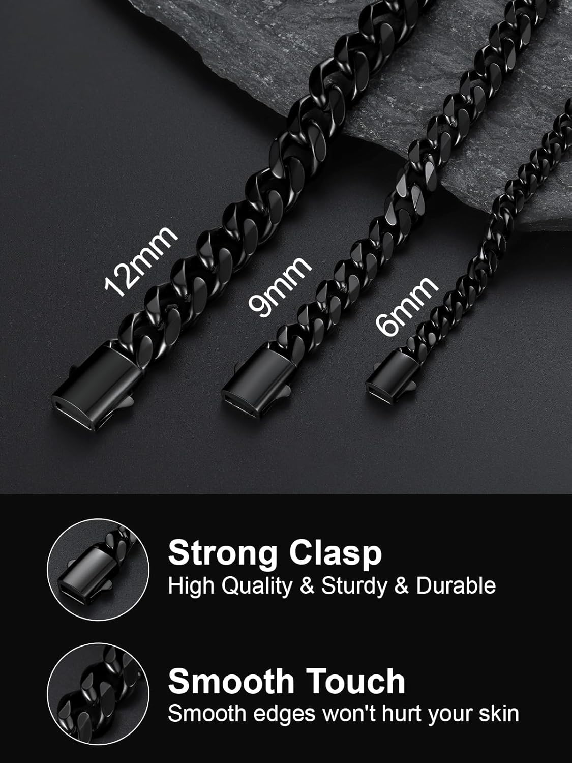 U7 Cuban Link Chain Necklace for Men, Stainless Steel/Black/Gold Mens Necklaces, Chunky Curb Chain Necklace in 6/9/12mm Width 18-30 Inches, Thick Choker Jewelry with Box Packed - Image 6