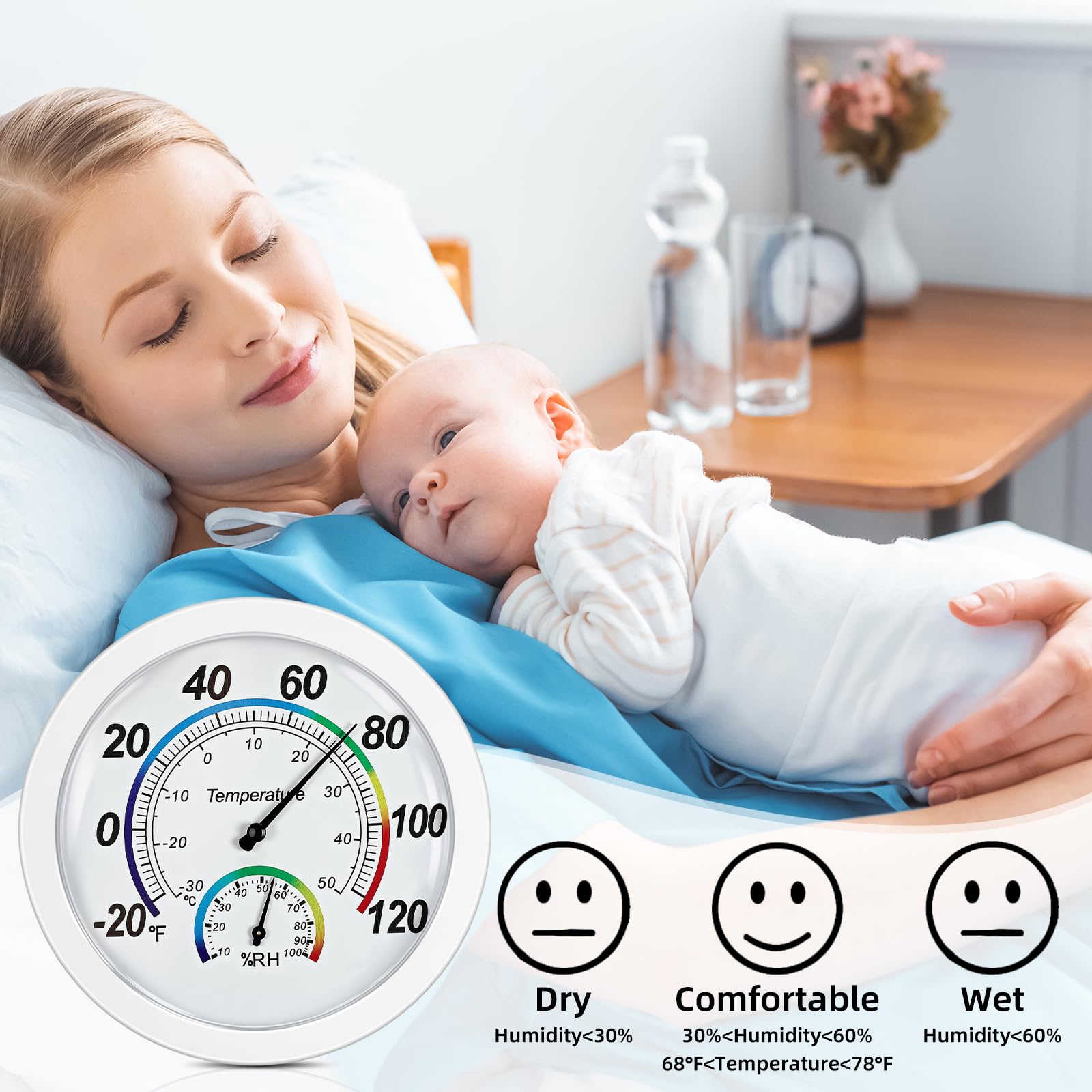 Weewooday 3 termometri 2 in 1 per interni ed esterni, mini igrometro per temperatura e umidità, monitor per casa, ufficio, parete (bianco, 15,2 cm)
