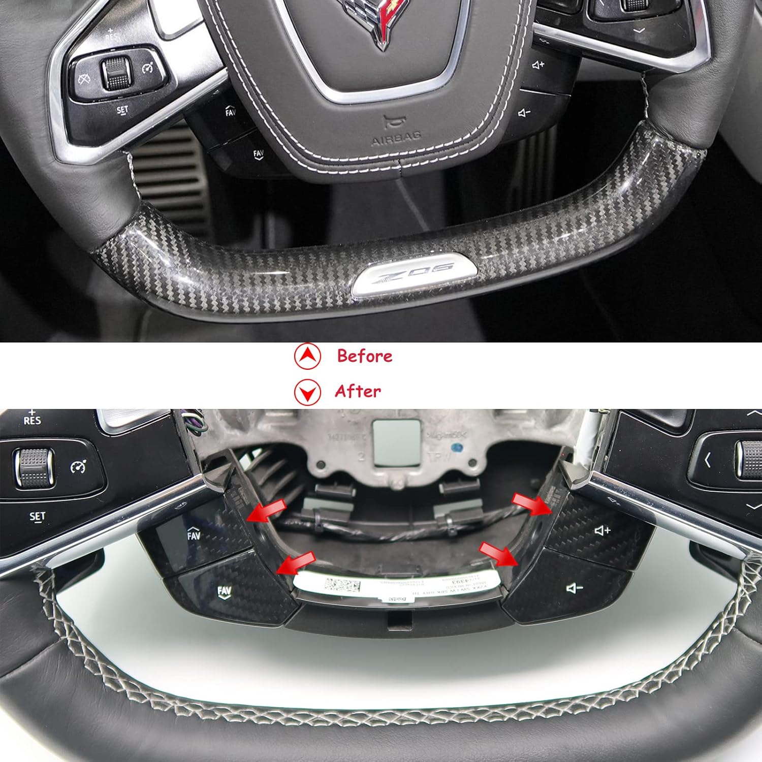 Genuine Carbon Fiber Volume Button Cover for Chevrolet Corvette C8 Z06 Coupe 2020 2021 2022, 4pcs Steering Wheel Stickers Trim, Red, Blue, White (White)