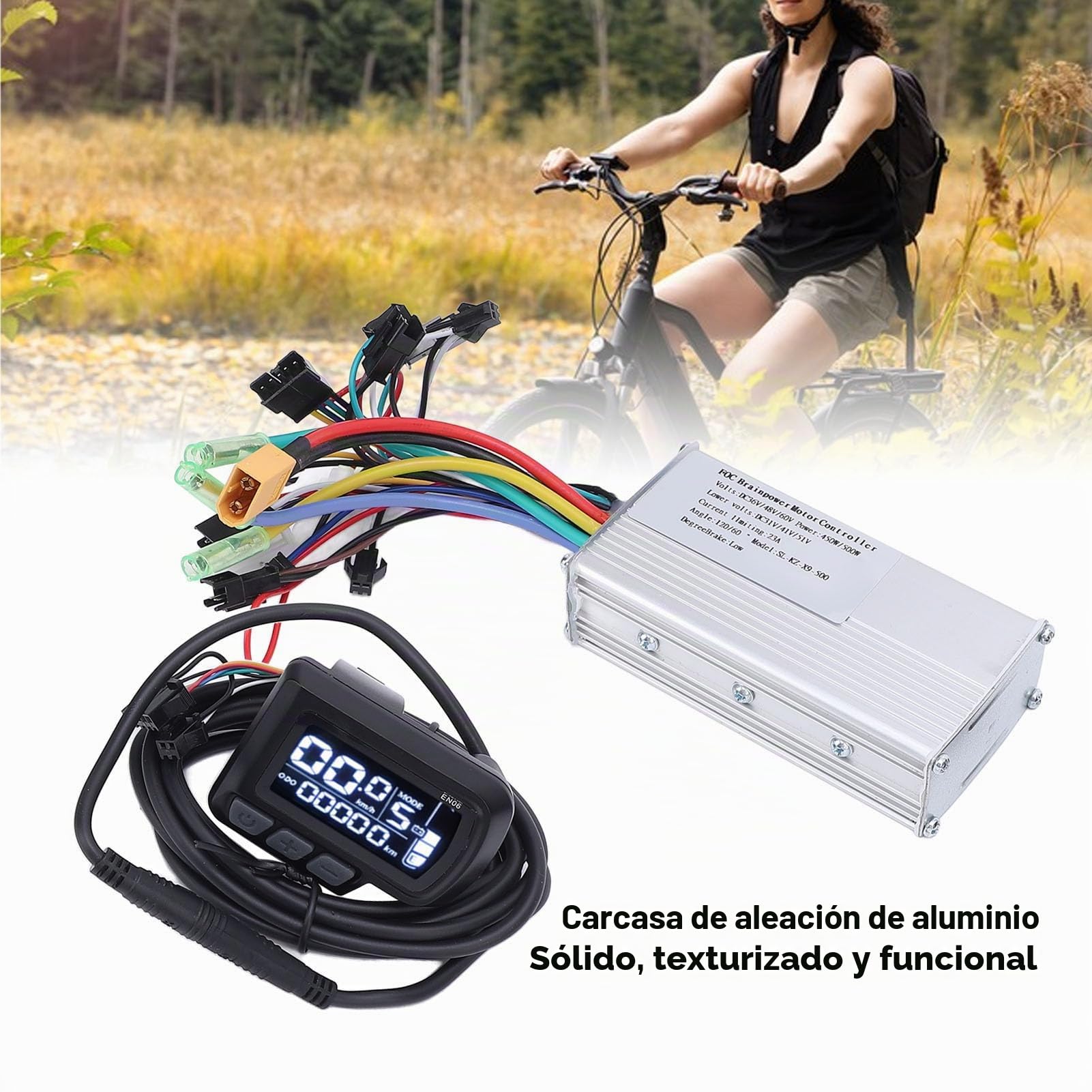 BuyWeek Kit de Controlador de Motor para Bicicleta Eléctrica, 36V 48V 60V 450W 500W Onda Sinusoidal con EN06 LCD Display