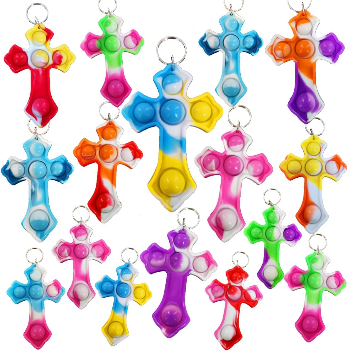 30 Packs Bulk Mini Pop Cross Keychain fidgets Bubble hoilday Summer Party Favors Classroom Students Gifts Teacher