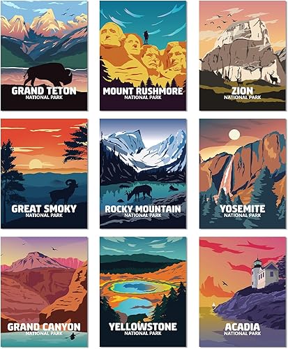 Pósteres del Parque Nacional  9 piezas de impresiones estéticas sin marco, pósteres vintage de parque nacional, arte de pared y arte de pared de