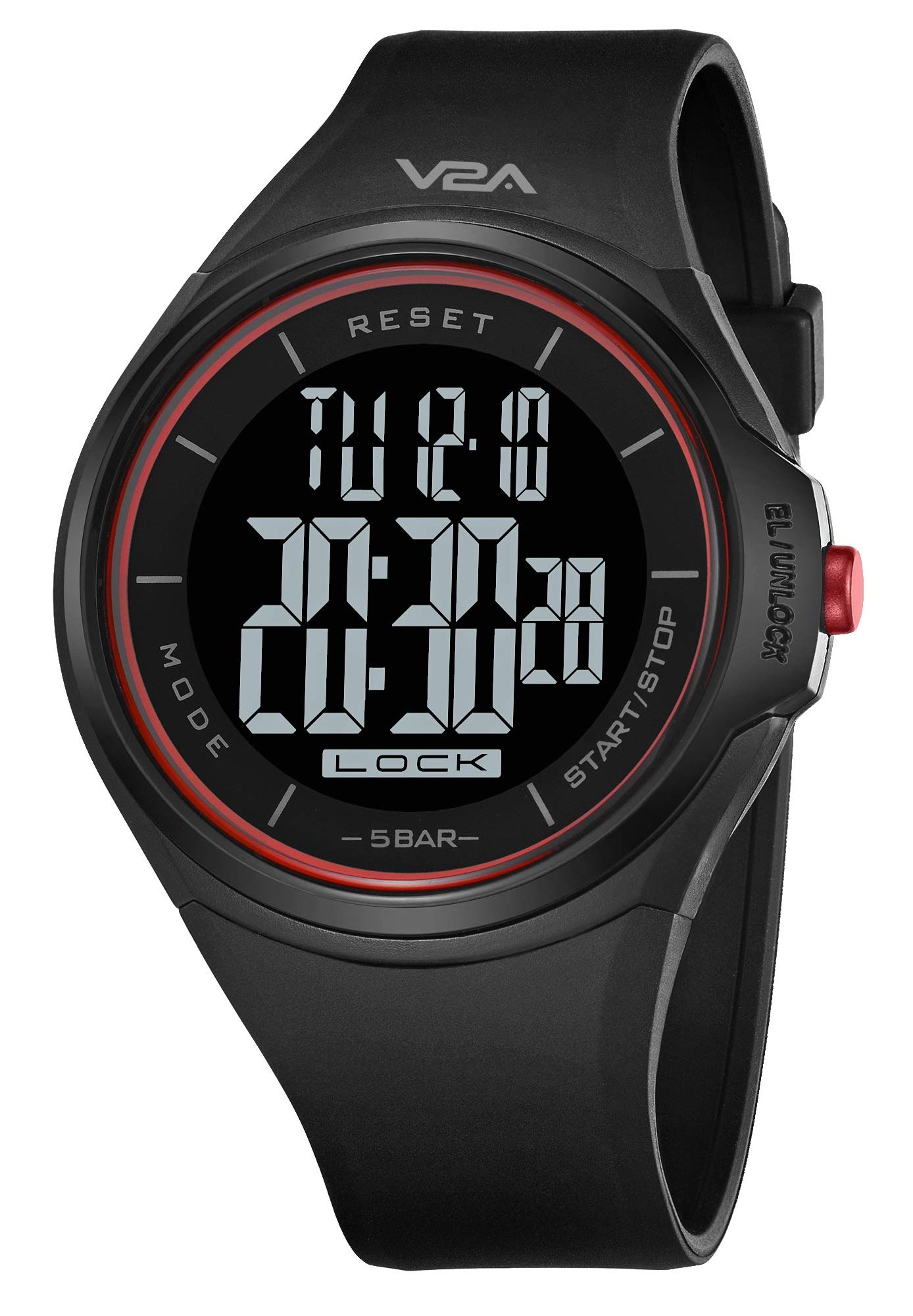V2ATouch Controls Digital 5ATM Waterproof Unisex Sports Watch (Black Dial and Strap)