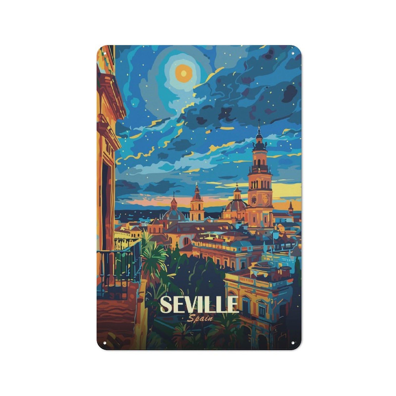 Classic Seville, Spain Cityscape Art Metal Wall Plaque 30x20cm, Nostalgic Wall Art for Living Room, Hallway, Kitchen Or Cafe