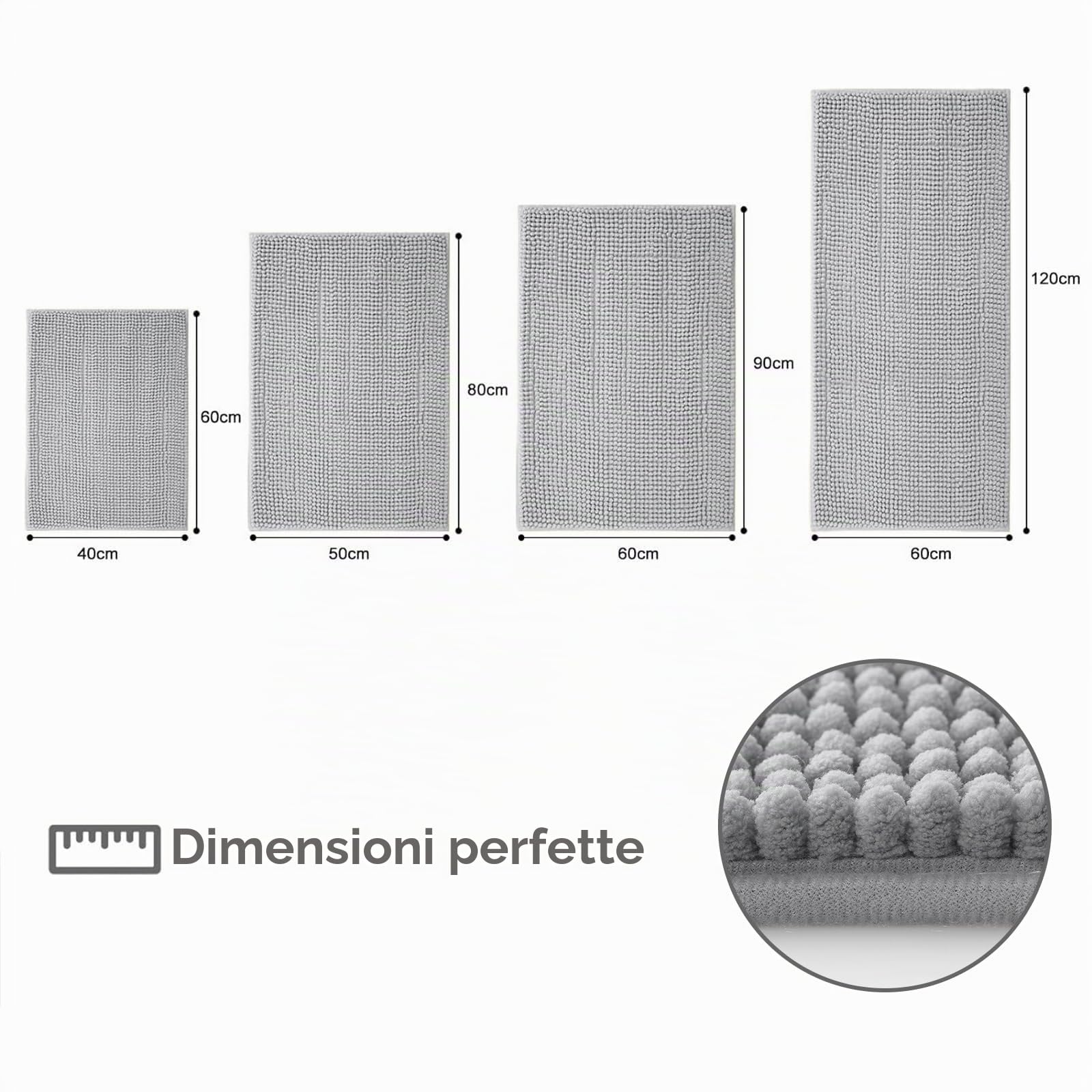 OLANLY - Tappetino da bagno in ciniglia, 60 x 120 cm, tappetino da bagno extra morbido antiscivolo, super assorbente, tappetini da bagno in ciniglia per pavimento del bagno, tappetino per piedi