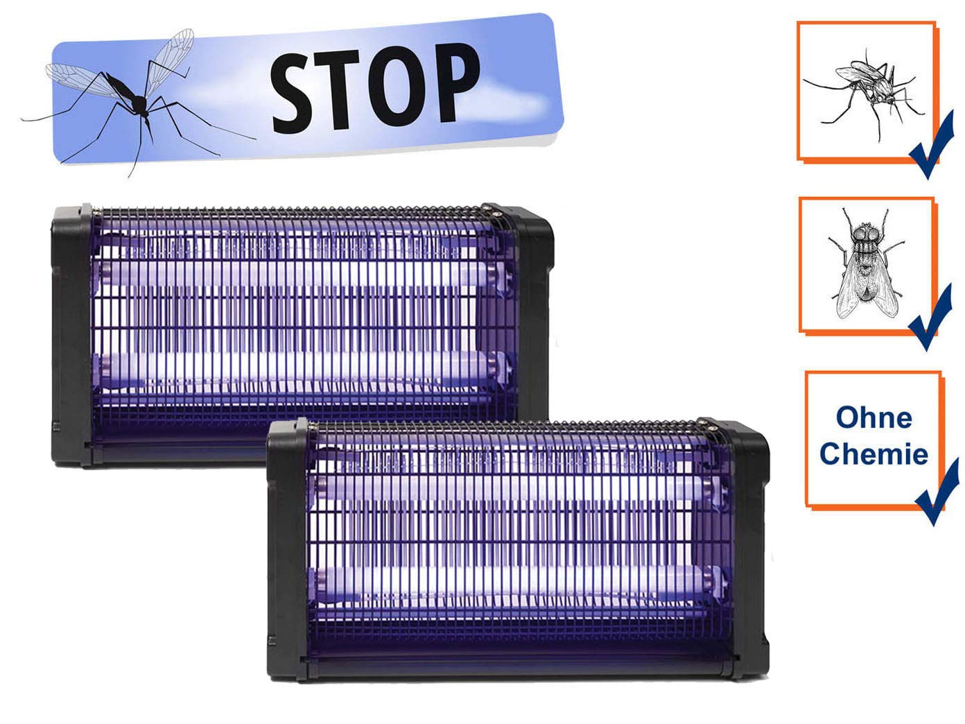 2er Set elektrische Stechmückenfallen, 360° Insektenvernichter mit UV Licht, Lampen für Räume bis jeweils 100m²