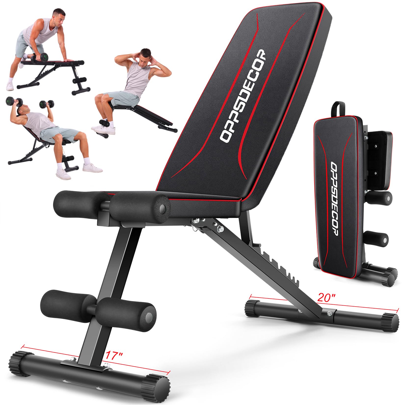 OPPSDECOR Weight Bench for Home Gym, 660LBS Capacity Full Body Workout Bench, 30in Extended Backrest for Bench Press, 8 Adjustable Incline Flat Decline Strength Training, Fast Fold to Save Space