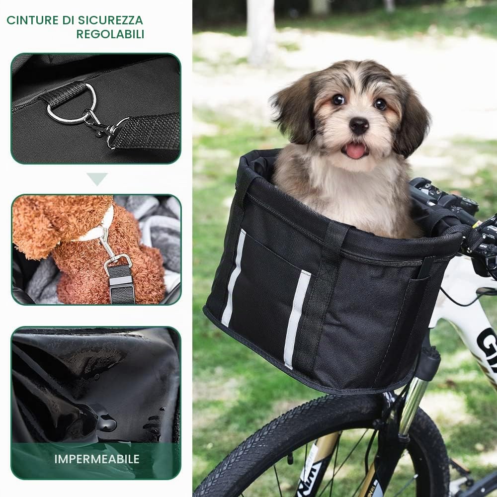 ANZOME Cestino per bici Cestino anteriore per bicicletta amovibile rapido per animali domestici, pendolare da picnic per la spesa all'aperto, trasportino per animali domestici