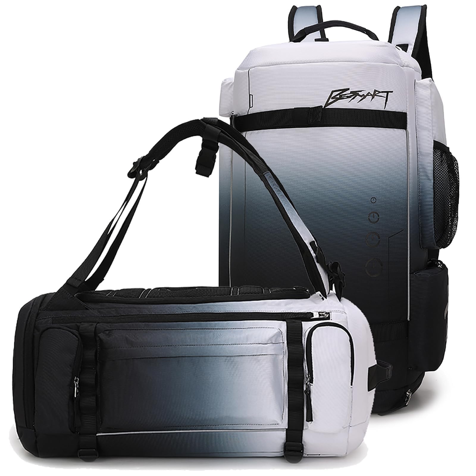 BE SMART - Mochila de gimnasio extragrande de 50 L para hombre, bolsa de gimnasio grande con compartimento para zapatos, bolsas de lona resistentes al agua, Gardient Black, XL, Mochila de lona para