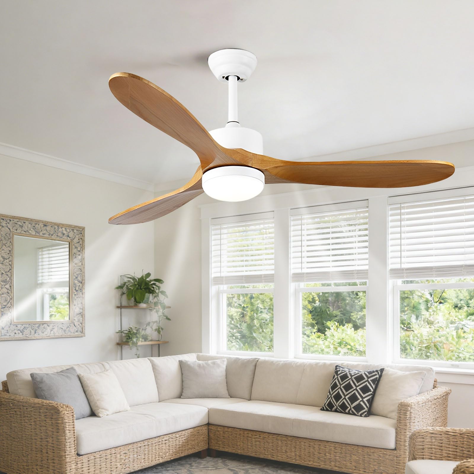 SXDMOUBK Quiet Ceiling Fans with Dimmable LED Light Modern Wood Fan Smart Remote/APP/Voice Control, 6 Speeds for Bedroom Dining Room Living
