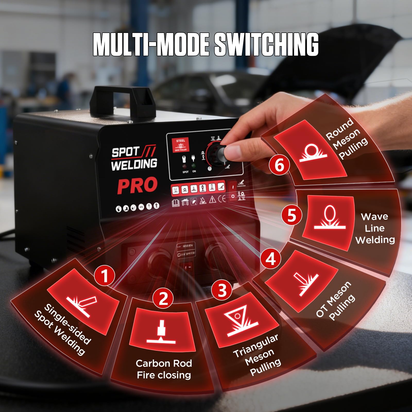 3500W outil de debosselage carrosserie pour réparation de bosses, tire clou carrosserie auto/manuel sans abîmer la peinture à 6 modes, soudeuse par point 220V 3800A, protection surchauffe