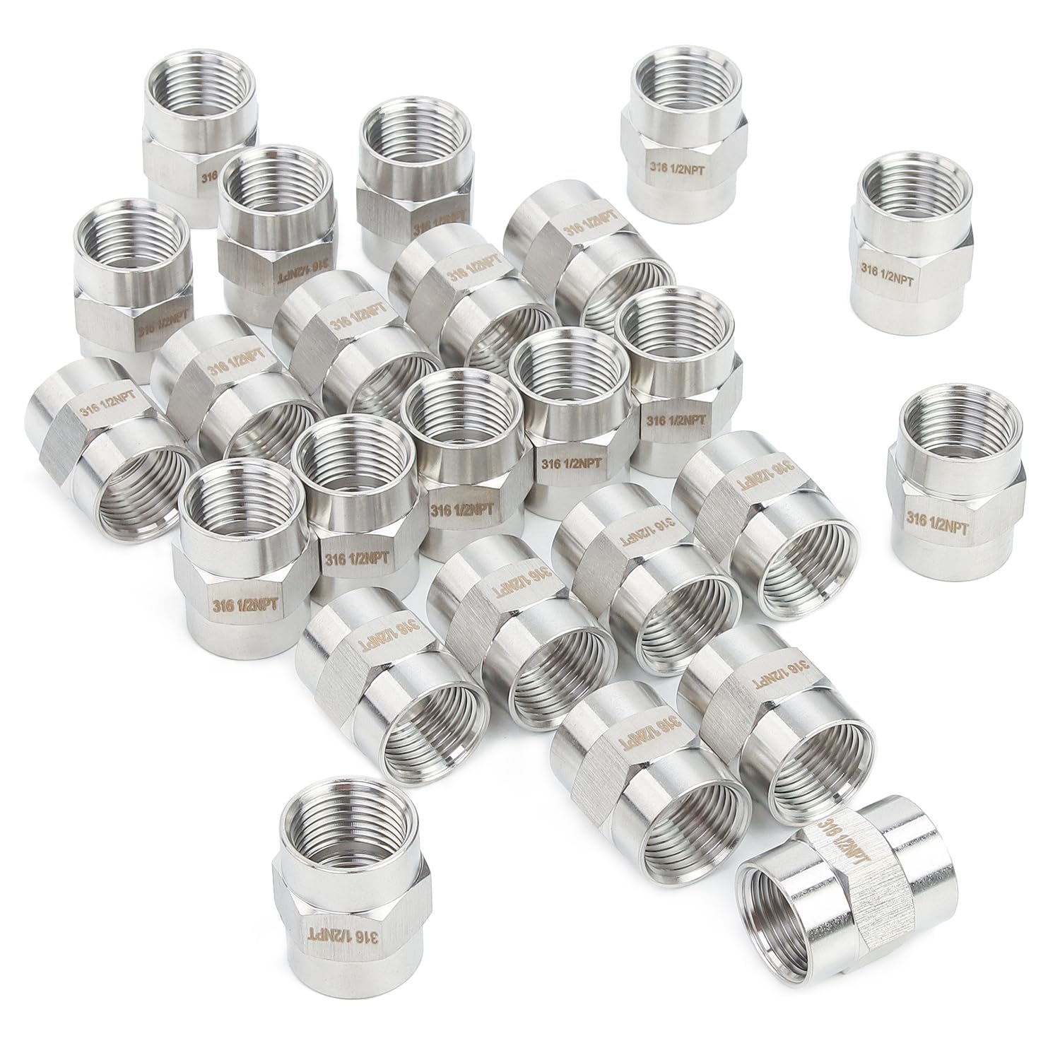 LTWFITTING Edelstahl 316 Pipe Fitting mit 1/2" Innengewinde NPT Beidseitig Anschluss(25 Stück)