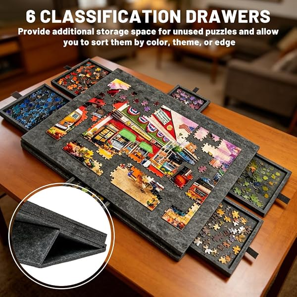 Table à puzzle inclinable pour 1000 pièces avec 6 tiroirs - Planche à puzzle portable avec support et couvercle 2 en 1 - Planche de puzzle en feutre super légère pour adultes - Peut être utilisée pour - 4