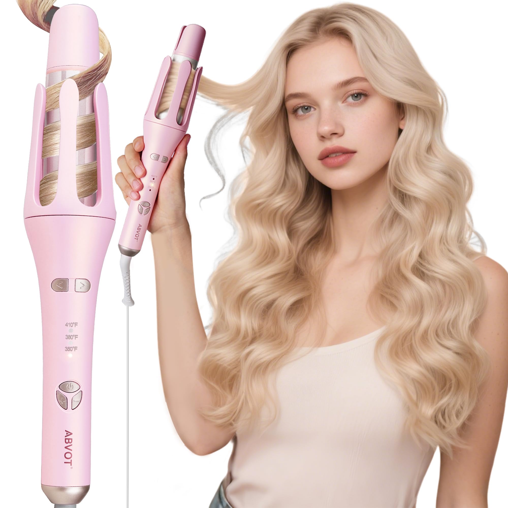 Automatic Curling Iron, HC04 Long Barrel 1.5 inch Rotating Curling Iron Wand for Womens Long Hair, Ceramic Hair Curlers with 2-Way Opening, Dual Voltage, 600M Ions for Bouncy Waves