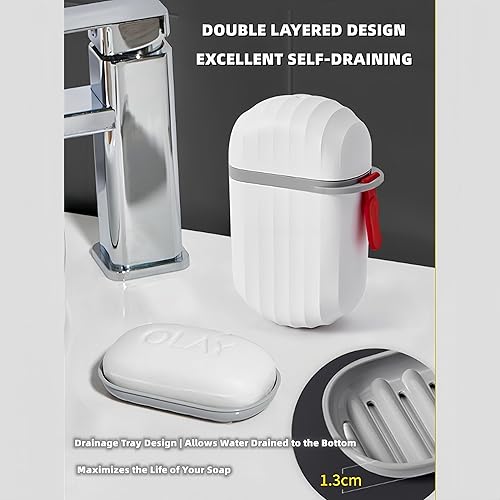 Miniatura 2 de Jabonera portátil de viaje con asa sellada, bandeja de ahorro de jabón con tapa para viajes, senderismo, impermeable, a prueba de polvo, para