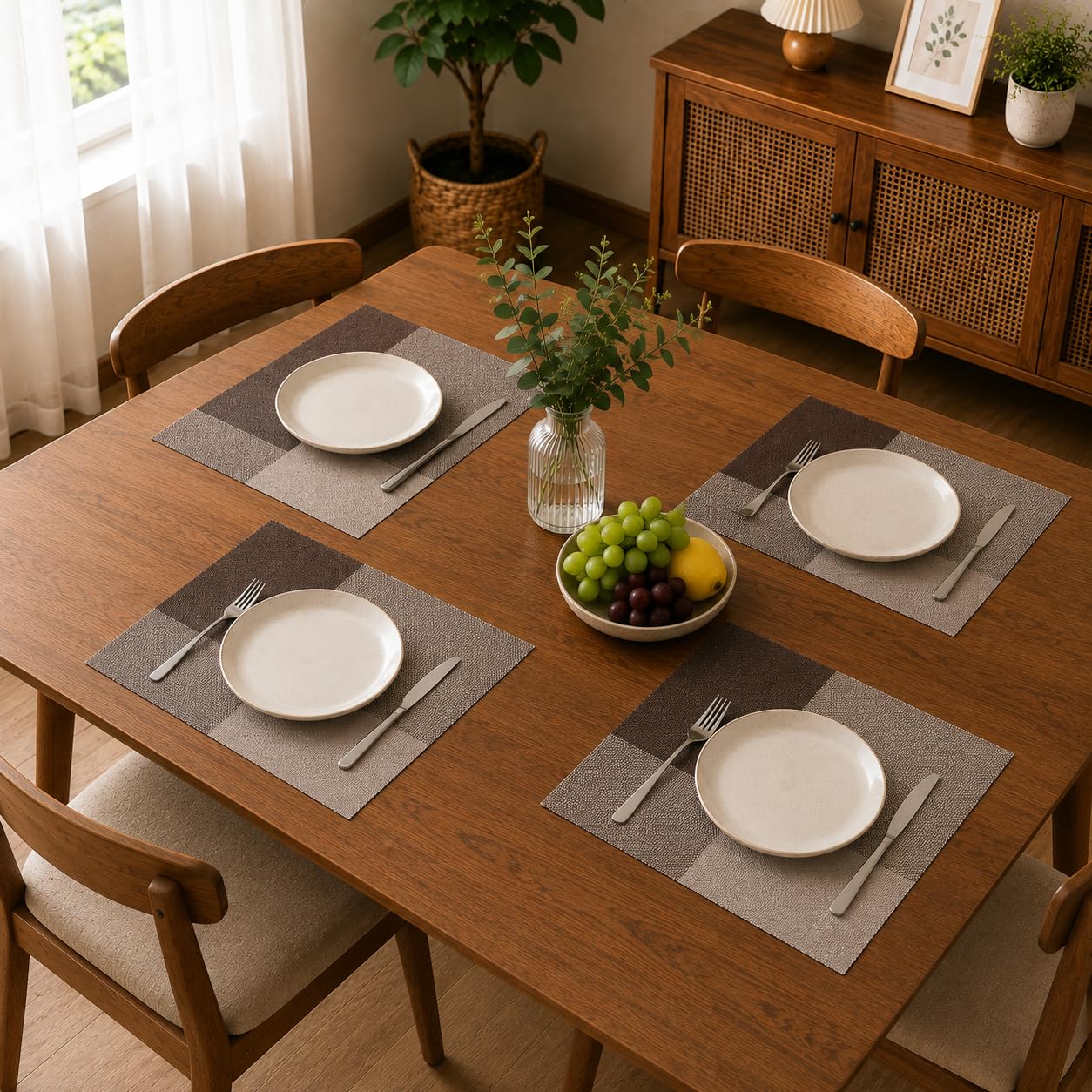 OXSAM Placemats, Heat Insulation Non-Slip Vinyl mats, Stain-Resistant Tablemats for Home and café Dining Table Décor (Taupe Brown, Pack of 6) — Amazon image 2
