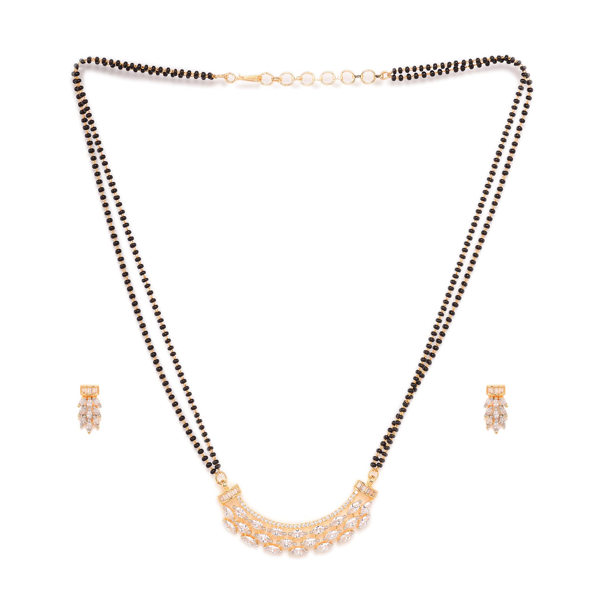 SARAF RS JEWELLERY- with Black beads AD Studded Contemporary Mangalsutra Pendant and Earrings Set (B09CPSG88S) Amazon Price History, Amazon Price Tracker