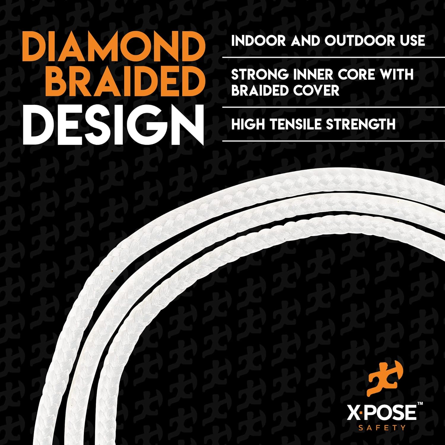 Diamond Braided Clothesline Rope – 8/32" x 100 ft – Durable Polypropylene, Heavy-Duty Poly Braided Cord for Clothesline, Camping, Tent, Flagpole, Arborist, Hoist, Pulley – White (6 Pack)